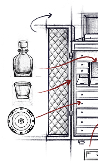 The Handcrafted Bar & Poker Trunk design and functional layout