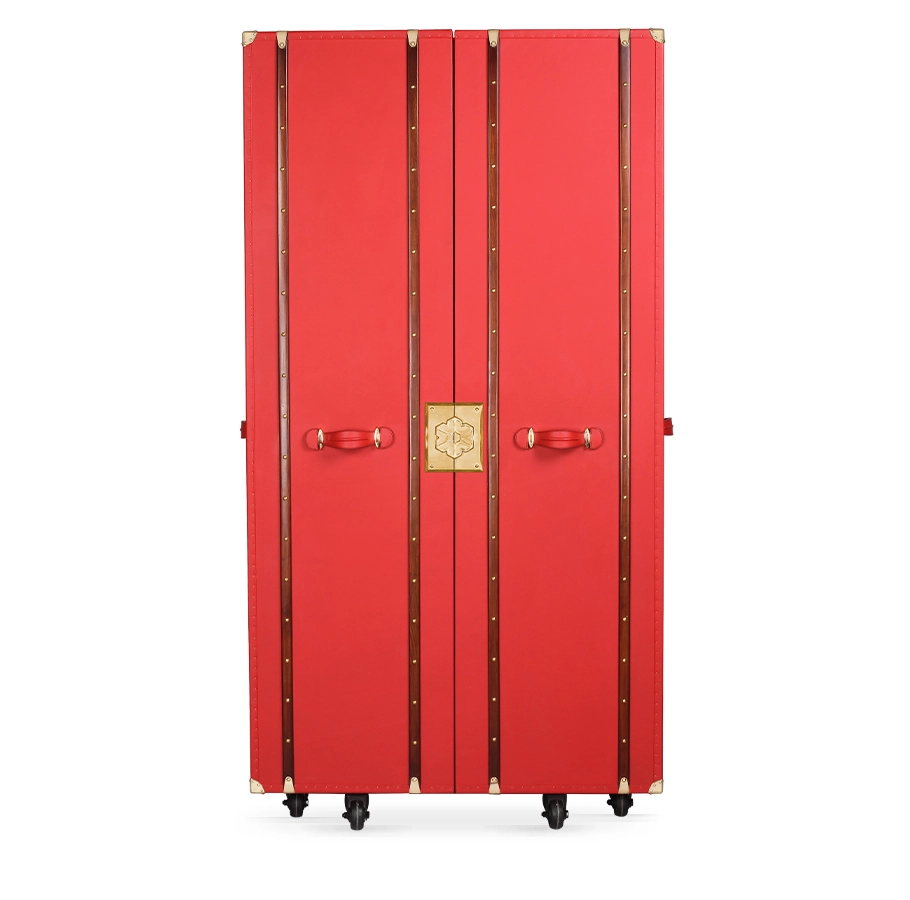 Handcrafted Large Bar Cabinet with leather exterior and Evolution Insignia