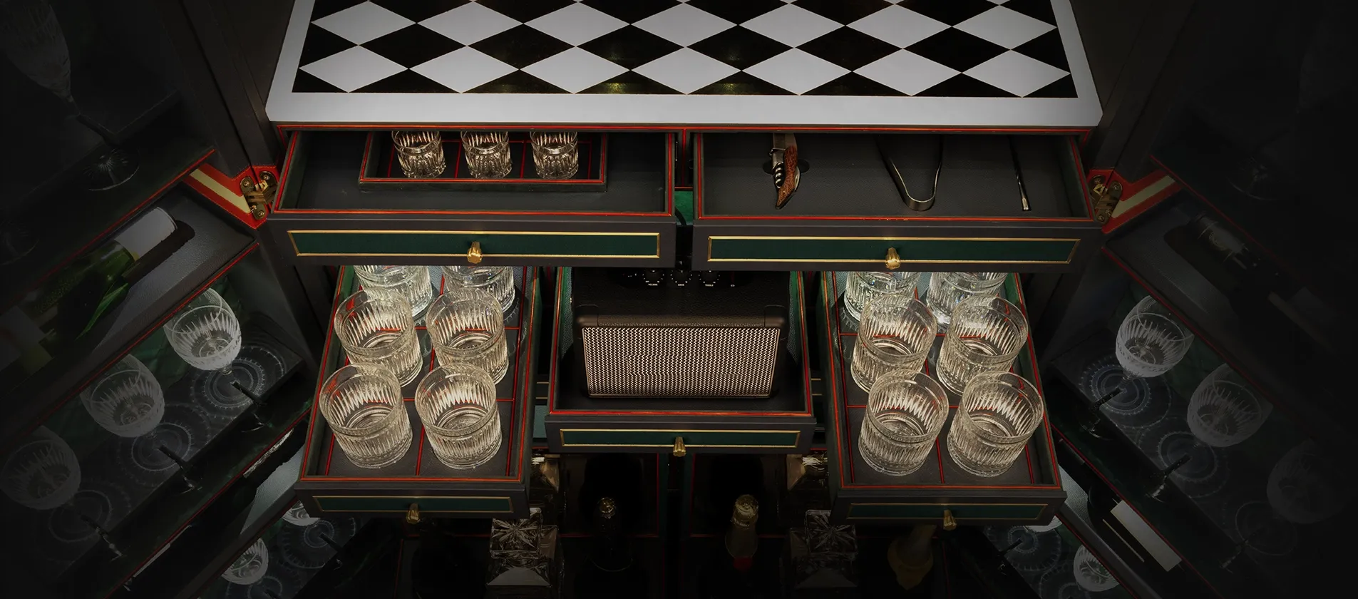 Medium Bar Cabinet Trunk with Stripes